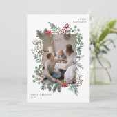 花のフレームのクリスマスホリデー写真 シーズンカード (スタンド正面)