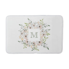 花のフレームのバスマットにあなたのモノグラム バスマット