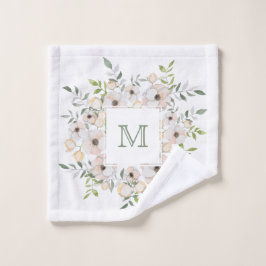 花のフレームのモノグラム洗い布 ウォッシュタオル