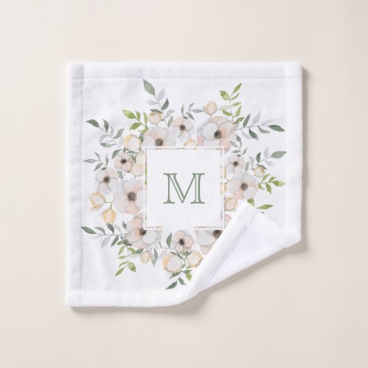 花のフレームのモノグラム洗い布 ウォッシュタオル (ウォッシュタオル)