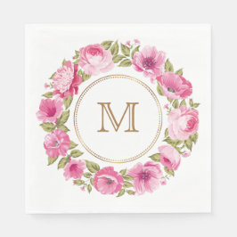 花のフレームのモノグラム紙ナプキン スタンダードランチョンナプキン