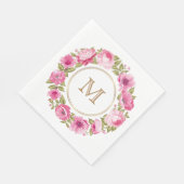 花のフレームのモノグラム紙ナプキン スタンダードランチョンナプキン (角)