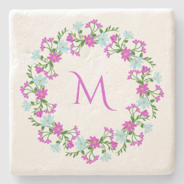 花のフレームの石のコースターにあなたのモノグラム ストーンコースター