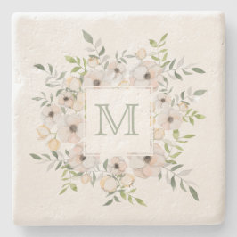 花のフレームの石のコースターにあなたのモノグラム ストーンコースター
