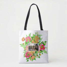 花のフレームの2枚の写真のカスタムバッグ トートバッグ