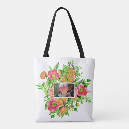 花のフレームの2枚の写真のカスタムバッグ トートバッグ (裏面)