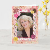 花のフレームを持つフォトバースデーカード カード (黄色い花)