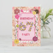 花のフレーム付きの67歳の誕生日パーティー招待状 招待状 (スタンド正面)