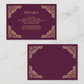 花のフレーム 梅とゴールドの結婚式の詳細 エンクロージャーカード (正面/裏面)