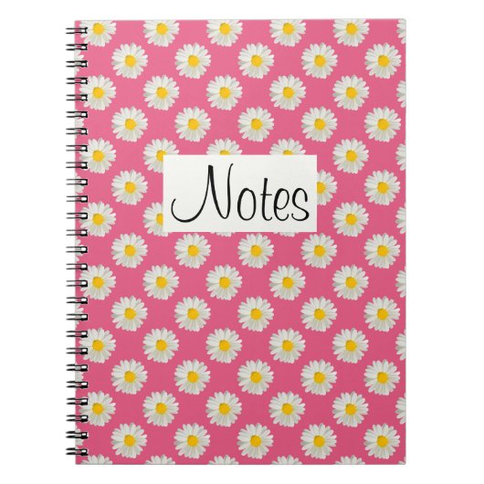 花のフローラプリントデイジーオンピンク ノートブック (正面)