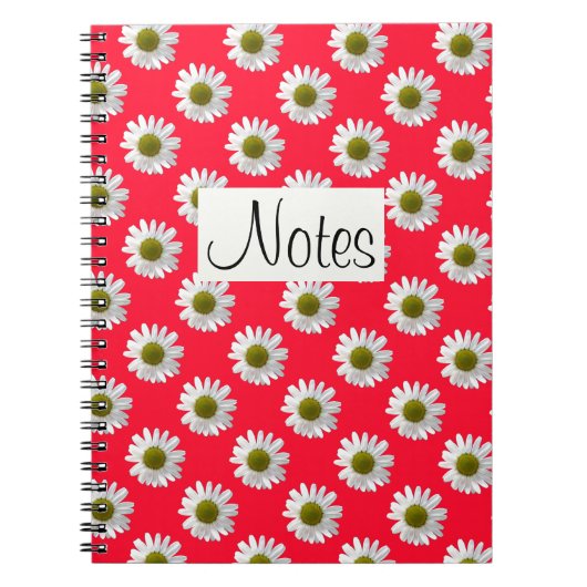 花のフローラプリントデイジーオン赤ピンク ノートブック (正面)