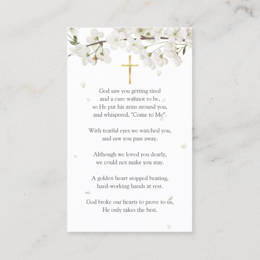 花のフローラ写真葬式祈りの言葉カード 名刺 (裏面)