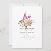 花のブッシュとゴールドのワインチェックの結婚式 セーブザデート (正面)