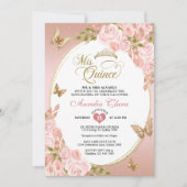 花のブッシュピンクゴールドティアラ バタフライ キンセアニェラ 招待状 (正面)