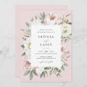 花のブッシュホワイトの芍薬フレームエレガントウェディング 招待状 (正面/裏面)