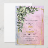 花のブッシュ ホワイト ピオニー フレーム エレガント ピンク ペイント 招待状 (正面/裏面)