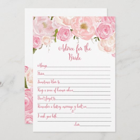 花のブライダルシャワーのアドバイスカード 招待状 (正面/裏面)