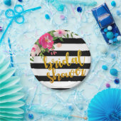 花のブライダルシャワーのプレート-黒及び白のストライプ ペーパープレート (パーティー)