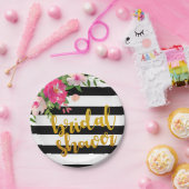 花のブライダルシャワーのプレート-黒及び白のストライプ ペーパープレート (パーティー)