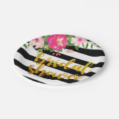 花のブライダルシャワーのプレート-黒及び白のストライプ ペーパープレート (アングル)