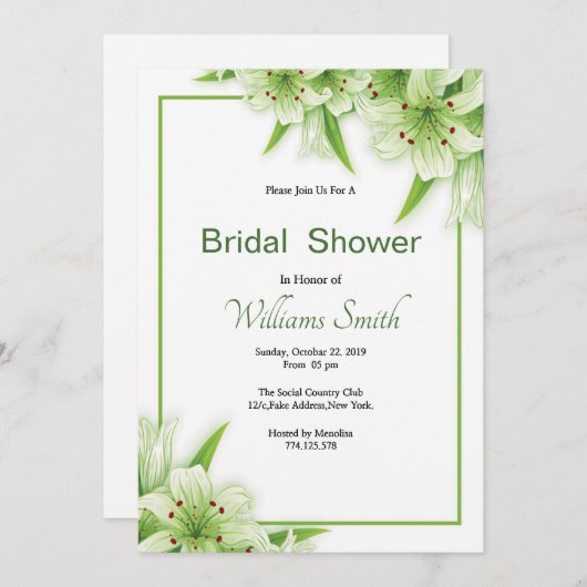 花のブライダルシャワーの招待状カードテンプレート 招待状 (正面/裏面)