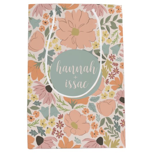 花のブライダルシャワーまたはウェディング ミディアムペーパーバッグ (正面)