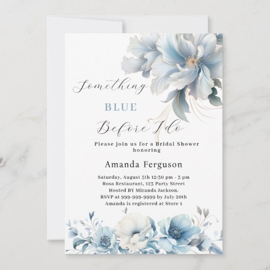 花のブライダルシャワーをする前に何か青 招待状 (正面)