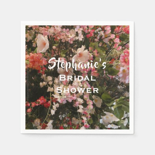 花のブライダルシャワー名 ピンク 白 花 紙 スタンダードカクテルナプキン (正面)