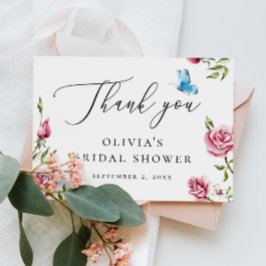 花のブライダルシャワー ティーパーティー | ロマンチックなローズ サンキューカード
