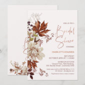 花のブラウンクリーム秋の恋に落ちる ブライダルシャワー 招待状 (正面/裏面)