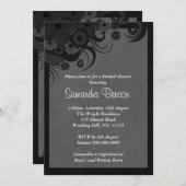 花のブラックとグレーのウェディング ブライダルシャワーの招待状 招待状 (正面/裏面)