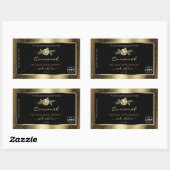 花のブラックとゴールドブラウンの商品ラベルロゴ 長方形シール (シート)