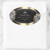 花のブラックゴールドシルバーラベル ロゴ付 楕円形シール (バッグ)