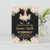 花のブラックユニコーンバースデー招待状 招待状 (スタンド正面)