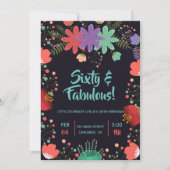 花のブラック カラフルなガーデン ファビュラス 誕生日 招待状 (正面)