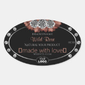 花のブラック レッド シルバー 商品ラベル ジュエリー ロゴ 楕円形シール (正面)