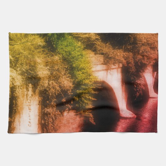 花のブリッジ部分色ヴィンテージ 動揺して キッチンタオル (横)