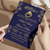 花のブルーとゴールドのムスリムイスラム婚約 招待状