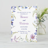 花のブルー、パープル、グリーン モダン ウェディング 招待状 (スタンド正面)