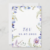 花のブルー、パープル、グリーン モダン ウェディング 招待状 (裏面)