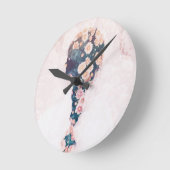 花のブレードのパステル調ピンクの白い円形の壁 ラウンド壁時計 (傾斜)