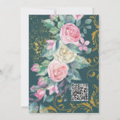 花のブーケにフェイクゴールドの輝きのスワール 招待状 (裏面)