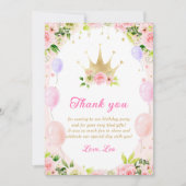 花のプリンセスクラウン1歳誕生日感謝カード 招待状 (正面)