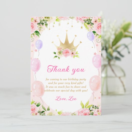花のプリンセスクラウン 1歳の誕生日お礼カード 招待状 (スタンド正面)