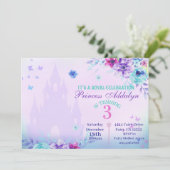 花のプリンセス城の水彩 3歳の誕生日 招待状 (スタンド正面)