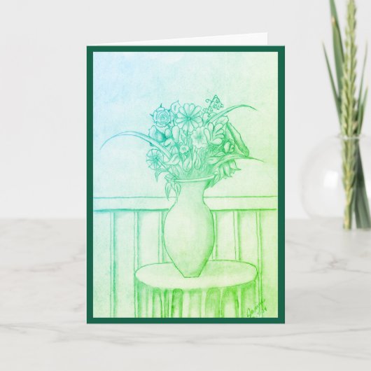 花のプレゼント – 緑 ノートカード (正面)