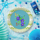 花のプレートティール（緑がかった色）とライム ペーパープレート (パーティー)