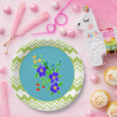 花のプレートティール（緑がかった色）とライム ペーパープレート (パーティー)