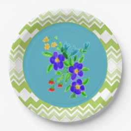 花のプレートティール（緑がかった色）とライム ペーパープレート