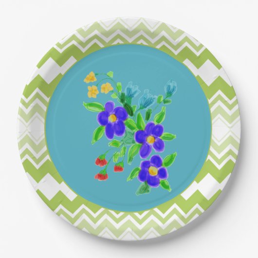 花のプレートティール（緑がかった色）とライム ペーパープレート (正面)